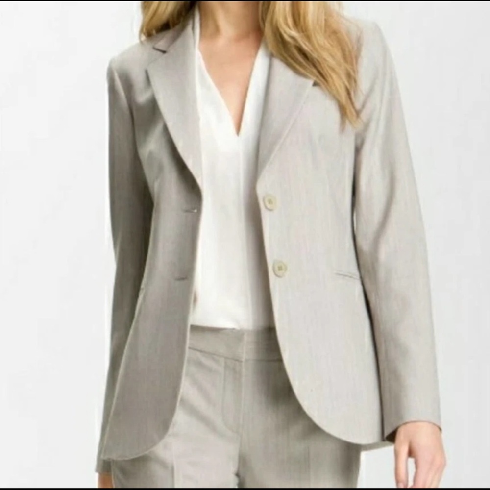 Theory Womens Rory Tailor Tailored Wool Gray Sand Blazer Jacket 4 - Picture 9 of 9